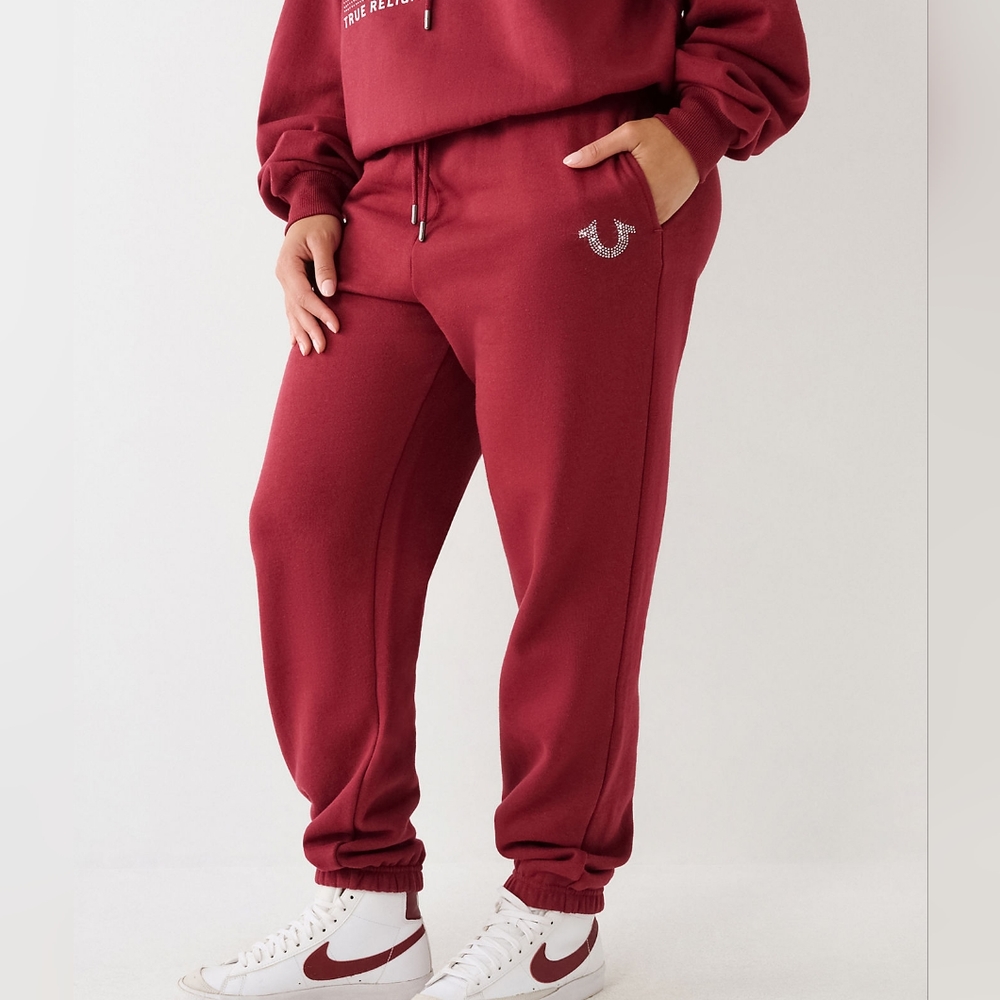 🔥🔥TRUE RELIGION WOMEN CRYSTAL RELAXED JOGGER- CABERNET SIZE MEDIUM - Picture 5 of 10